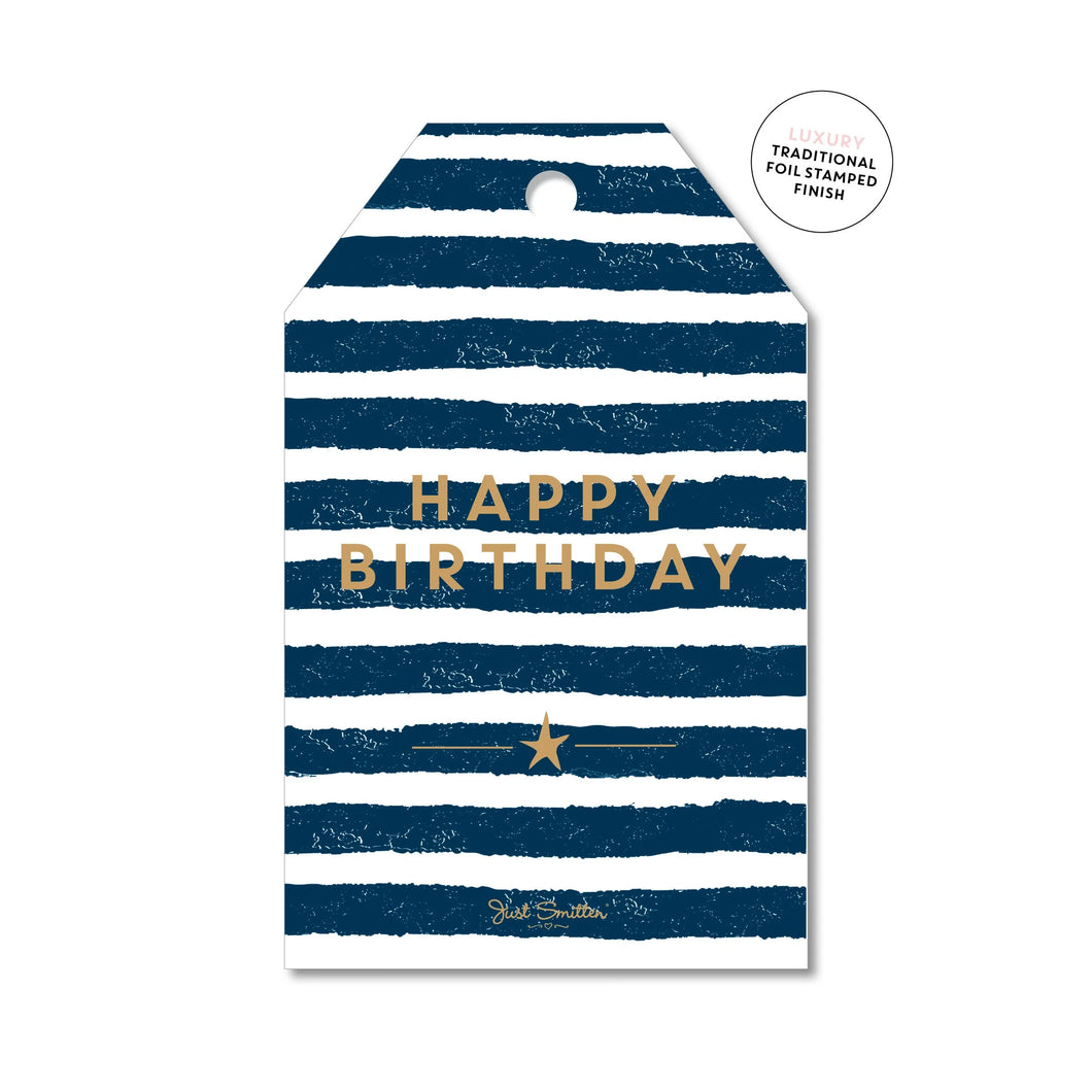 Navy Stripe Birthday | Gift Tag