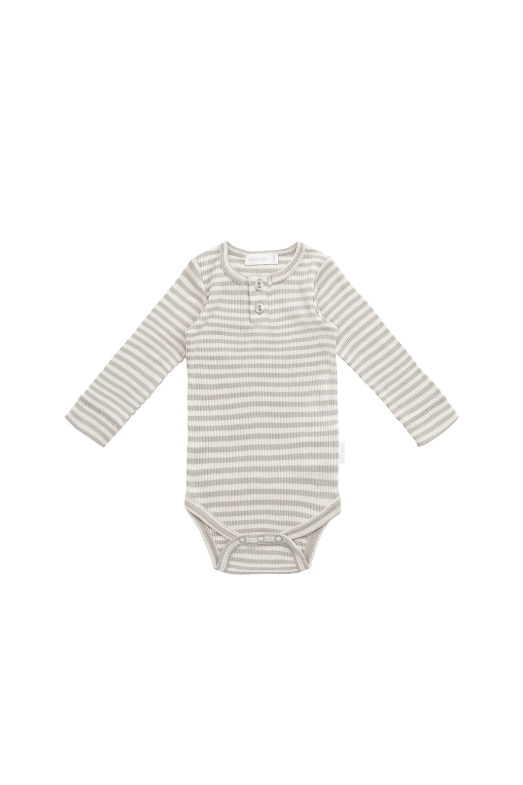 Organic Cotton Modal Long Sleeve Bodysuit - Narrow Stripe Gazelle/Oat