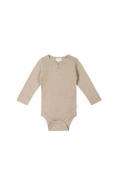 Organic Cotton Modal Long Sleeve Bodysuit - Fawn
