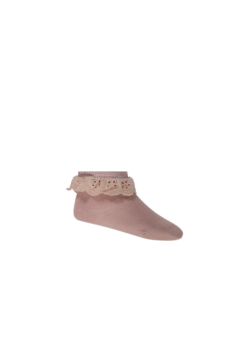 Frill Ankle Sock - Mauve Shadow SIZE 0-3M and 6-8YR