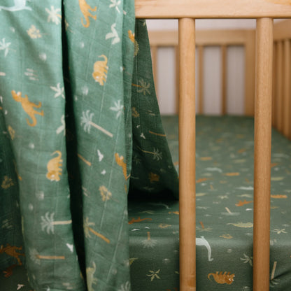 Dinos Organic Fitted Cot Sheet