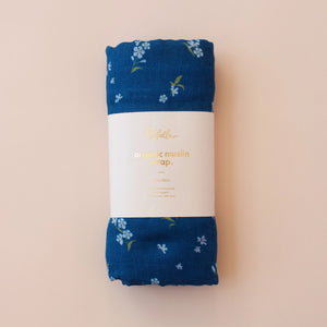 Forget-Me-Not Navy Organic Muslin Wrap Swaddle