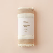 Load image into Gallery viewer, Coffee Stripe Organic Muslin Wrap Swaddle