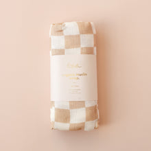 Load image into Gallery viewer, Caramel Check Organic Muslin Wrap Swaddle
