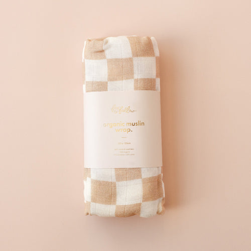 Caramel Check Organic Muslin Wrap Swaddle