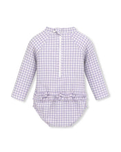Load image into Gallery viewer, Lilac Gingham LS Sunsuit