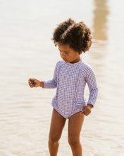 Load image into Gallery viewer, Lilac Gingham LS Sunsuit