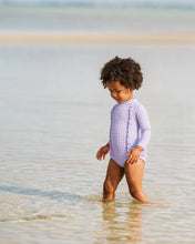 Load image into Gallery viewer, Lilac Gingham LS Sunsuit
