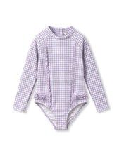 Load image into Gallery viewer, Lilac Gingham LS Sunsuit