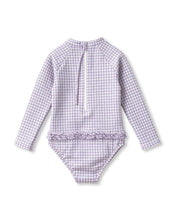Load image into Gallery viewer, Lilac Gingham LS Sunsuit