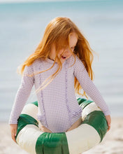 Load image into Gallery viewer, Lilac Gingham LS Sunsuit
