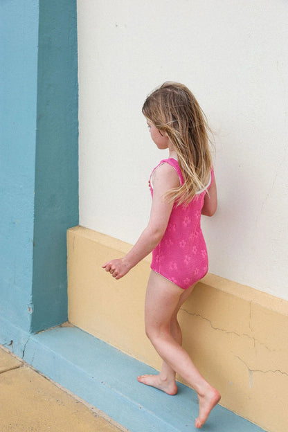 Ribbed Posy Swim Suit - Berry