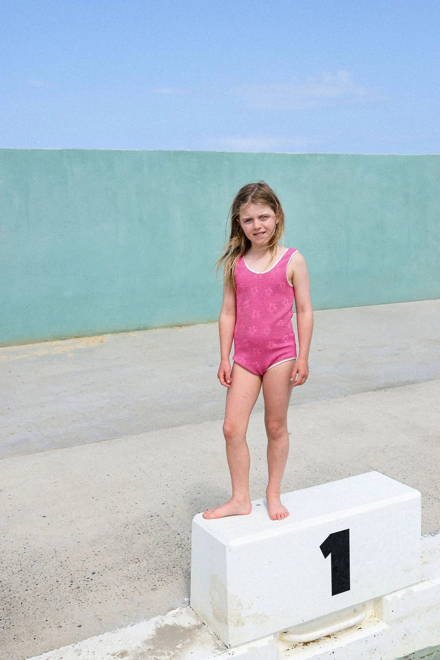 Ribbed Posy Swim Suit - Berry