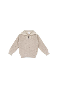 Nicholas Half Zip Jumper - Oatmeal Little Fawn Elk Fleck