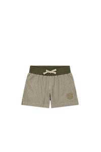 Noah Swim Short | Fine Vertical Stripe Dark Olive SIZE 6YR