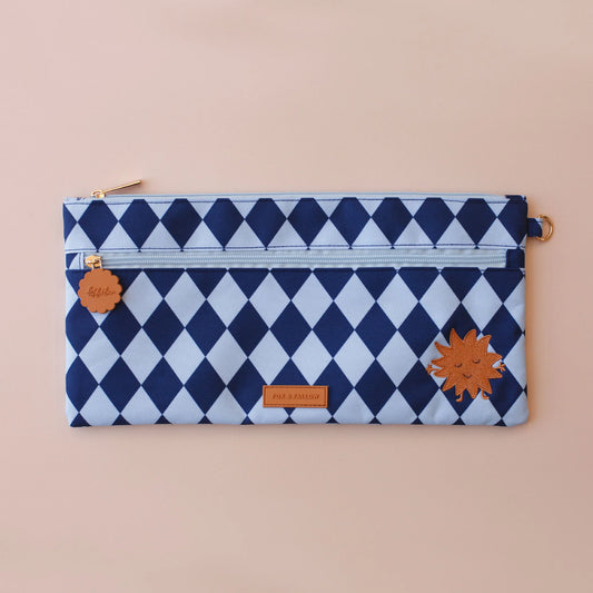 Navy Diamonds Large Pencil Case