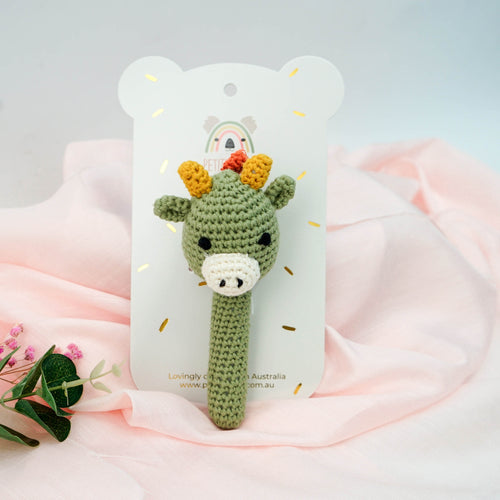 Crochet Hand Rattle | Spike Dinosaur