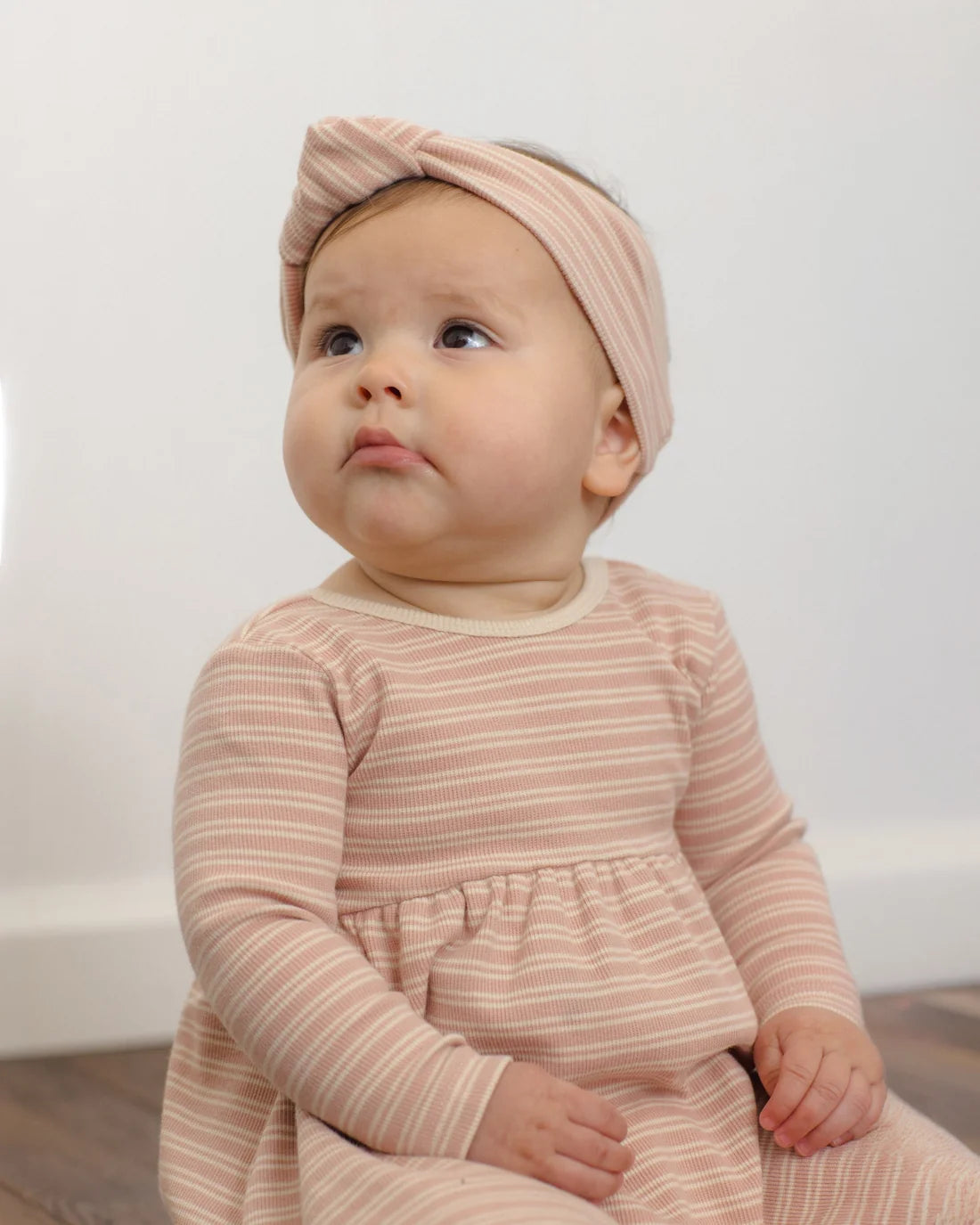 Dusty Rose Microstripe Ribbed Knotted Headband