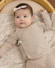 Load image into Gallery viewer, Wrap Top + Footed Pant Set Almond Stripe