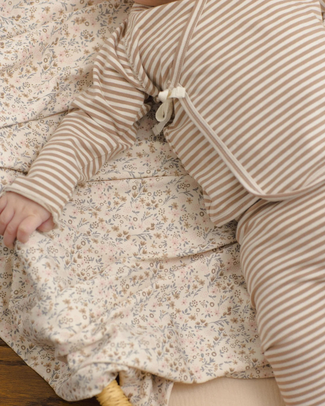 Wrap Top + Footed Pant Set Almond Stripe
