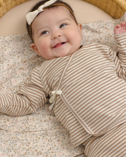 Wrap Top + Footed Pant Set Almond Stripe
