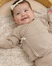 Load image into Gallery viewer, Wrap Top + Footed Pant Set Almond Stripe