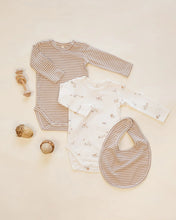 Load image into Gallery viewer, Jersey Snap Bib, 2 Pack Bunnies, Almond Stripe