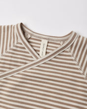 Load image into Gallery viewer, Wrap Top + Footed Pant Set Almond Stripe
