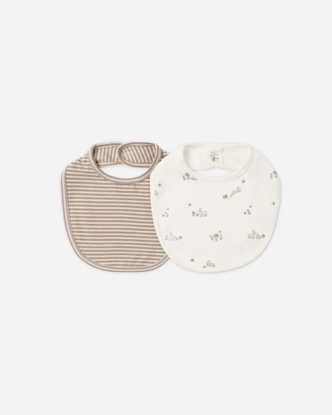 Jersey Snap Bib, 2 Pack Bunnies, Almond Stripe