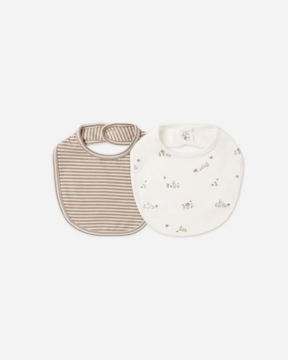 Jersey Snap Bib, 2 Pack Bunnies, Almond Stripe