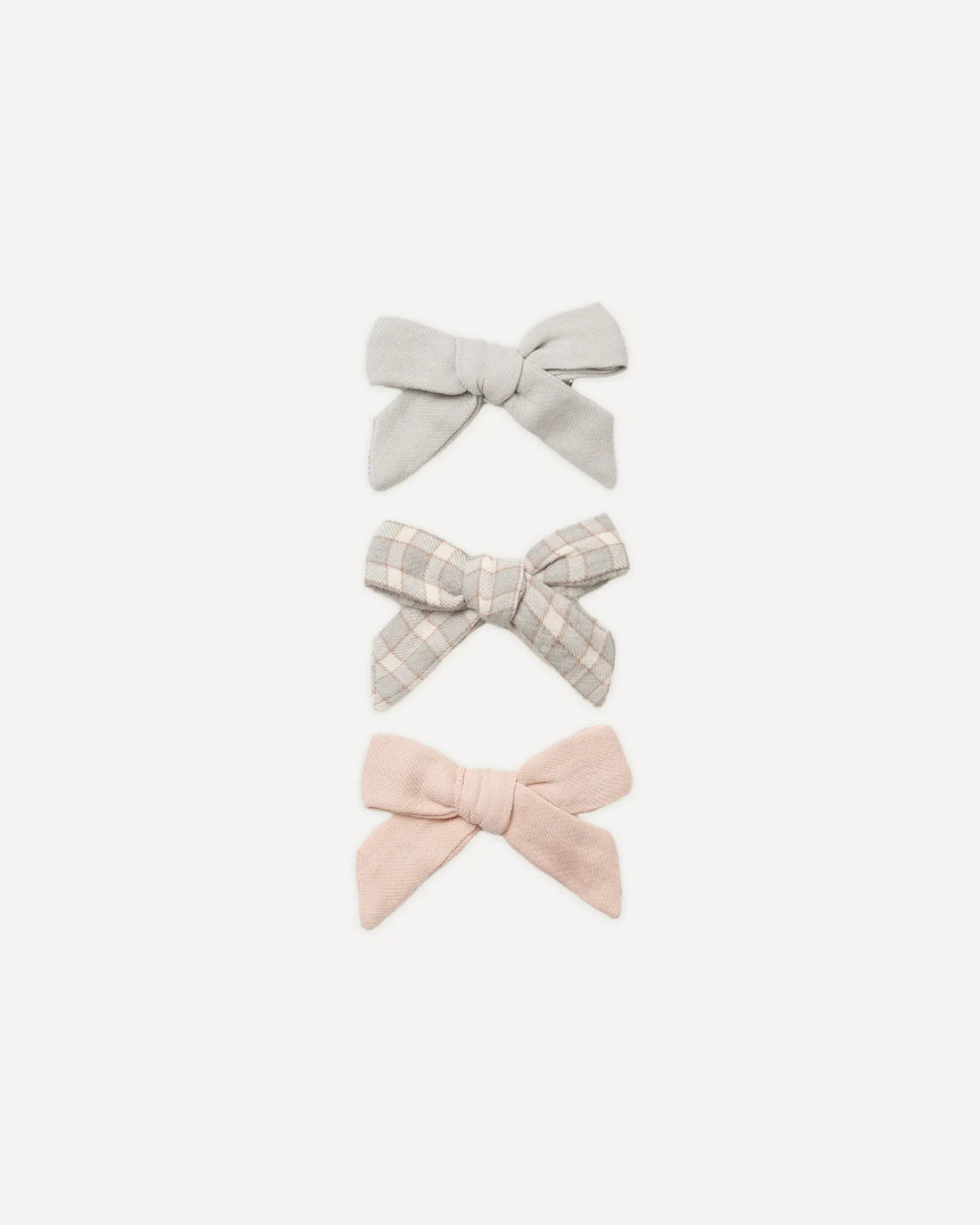 Bow W. Clip, Set Of 3 Cloud, Blue Gingham, Dusty Rose