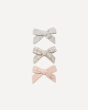 Load image into Gallery viewer, Bow W. Clip, Set Of 3 Cloud, Blue Gingham, Dusty Rose