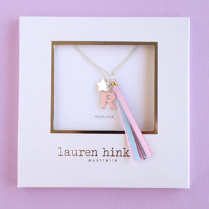 Pink Glitter Initial Necklace