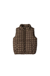 Rudi Puffer Vest - Gingham Shitake