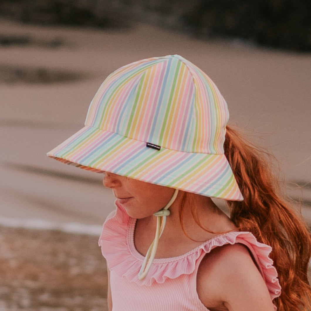 Kids Ponytail Swim Bucket Hat | Rainbow SIZE 2-3YR