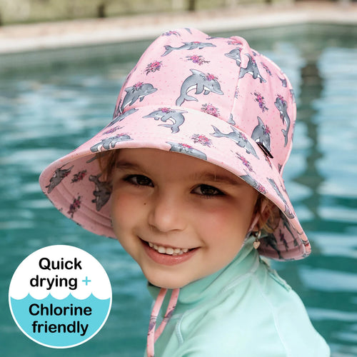 Ponytail Swim Bucket Beach Hat - Dolphin