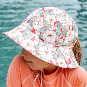 Ponytail Swim Bucket Beach Hat - Hibiscus