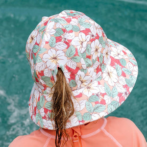 Ponytail Swim Bucket Beach Hat - Hibiscus