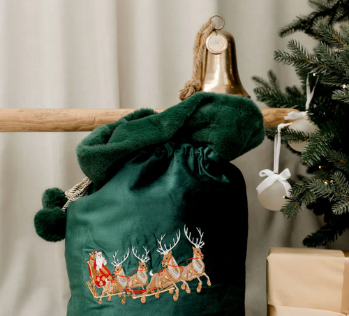 Deluxe Embroidered Santa Sack - Santa's Sleigh