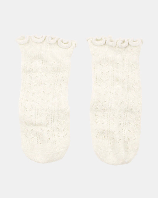 Organic Socks Knee Frilly Cream