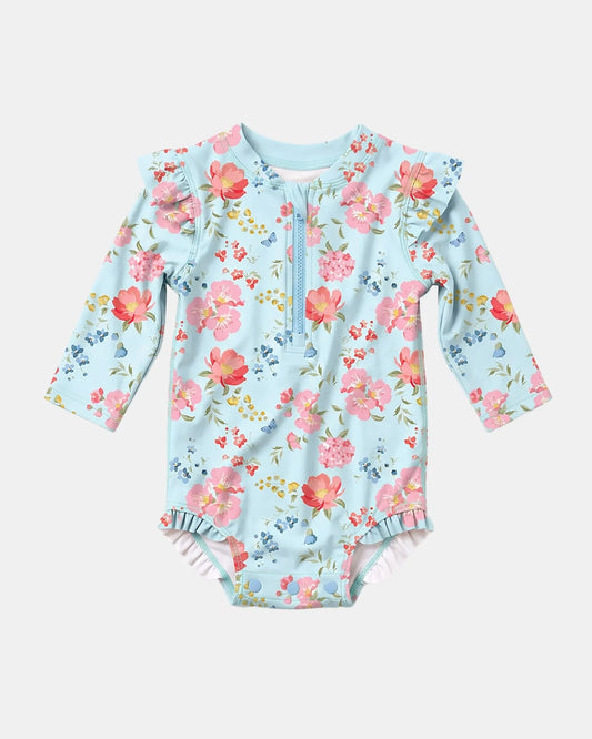Swim Onesie L/S Twinkle Aqua Garden UPF 50+
