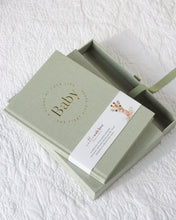 Load image into Gallery viewer, Sage Green Linen Baby Memory Book with Keepsake Box