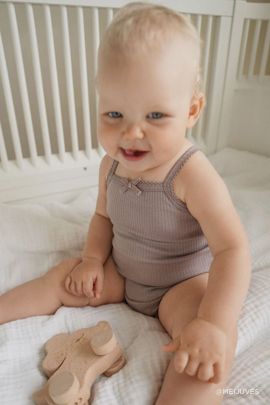 Organic Cotton Modal Singlet Bodysuit - Mushroom SIZE NB and 6-12M