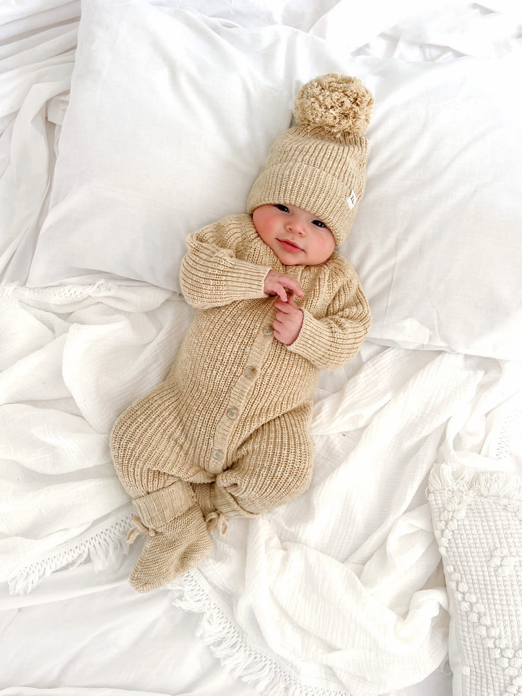 Classic Knit Romper | Wheat SIZE 6-12M