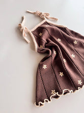 Load image into Gallery viewer, Pointelle Tie Dress | Brown Embroidery Daisy