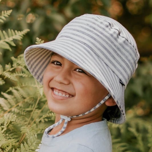Kids Classic Bucket Sun Hat | Grey Stripe SIZE 6-13YR