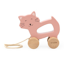 Load image into Gallery viewer, Mrs Cat Wooden Pull Along Toy