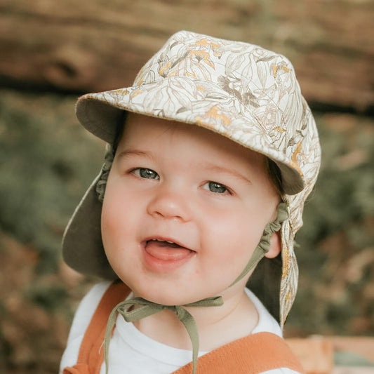 'Lounger' Baby Reversible Flap Sun Hat | Mallee/Moss