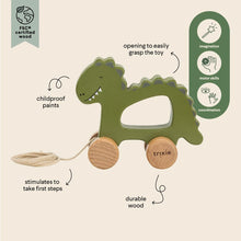 Load image into Gallery viewer, Mr Dino Wooden Pull Along Toy