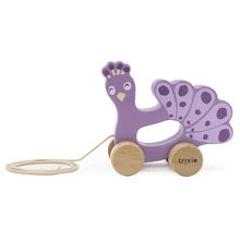 Load image into Gallery viewer, Mrs Peacock Wooden Pull Along Toy